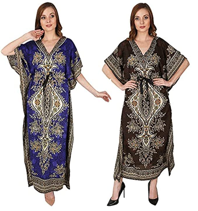 cigain Combo (Pack of 2) Long Kaftan V Neck Kimono Nightgown Loose Bohemian Cardigan Maxi Summer Swimsuit Cover up Beach Dress for Women-picture-37