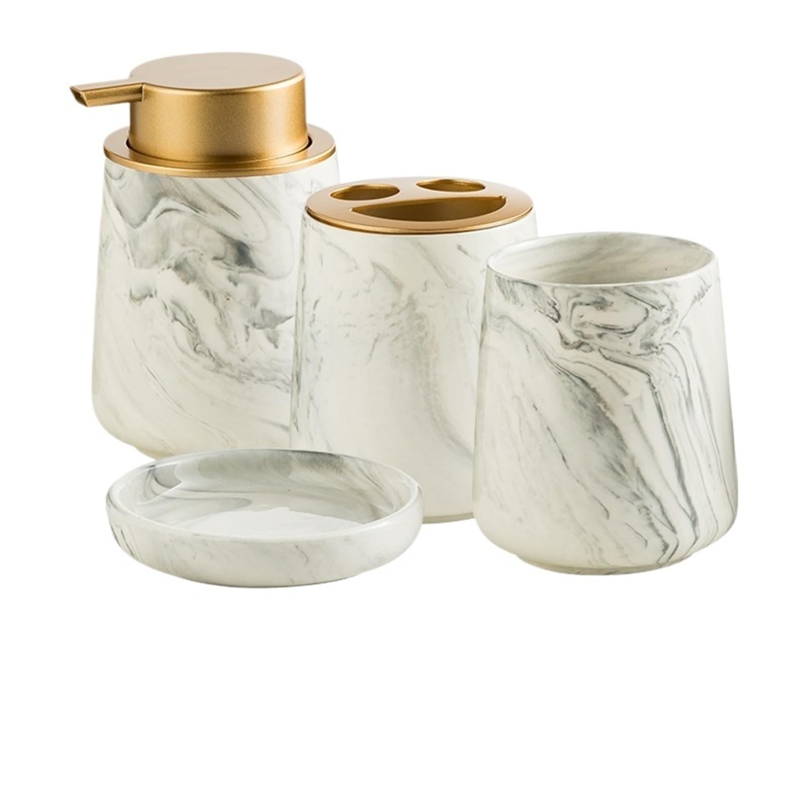 Set De Baño Juego de 4 Piezas baño con diseño mármol cerámica, artículos tocador, Botella loción, jabón, Enjuague bucal, Taza, Juegos Lavado Platos(Gray 4pcs)