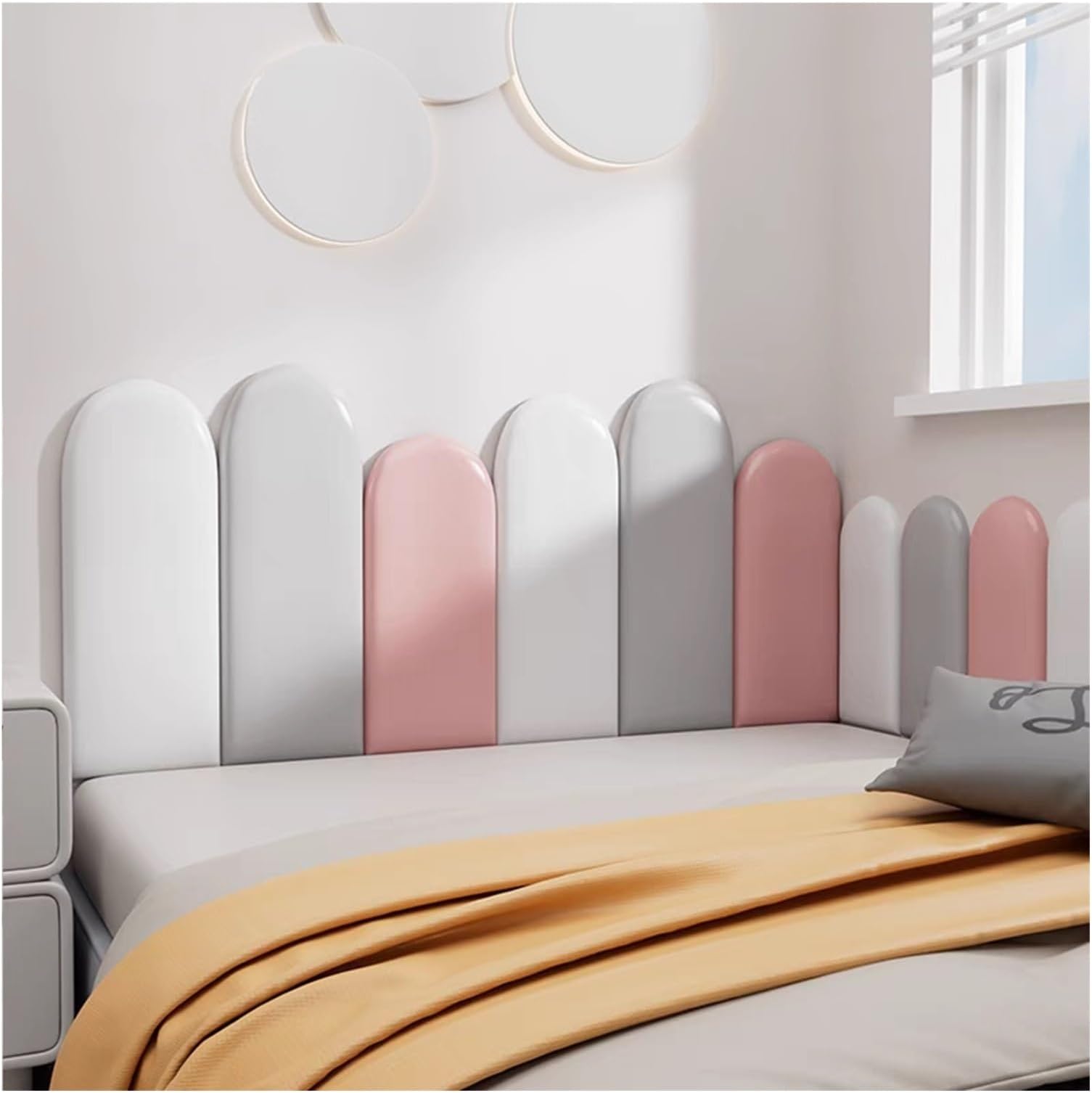 Upholstered Wall Panel Headboard, Self Adhesive 3D PU Wall Stickers, Wall Decoration Anti-Collision Padding For Kids' Rooms(Multi-colored-04,220x60cm)