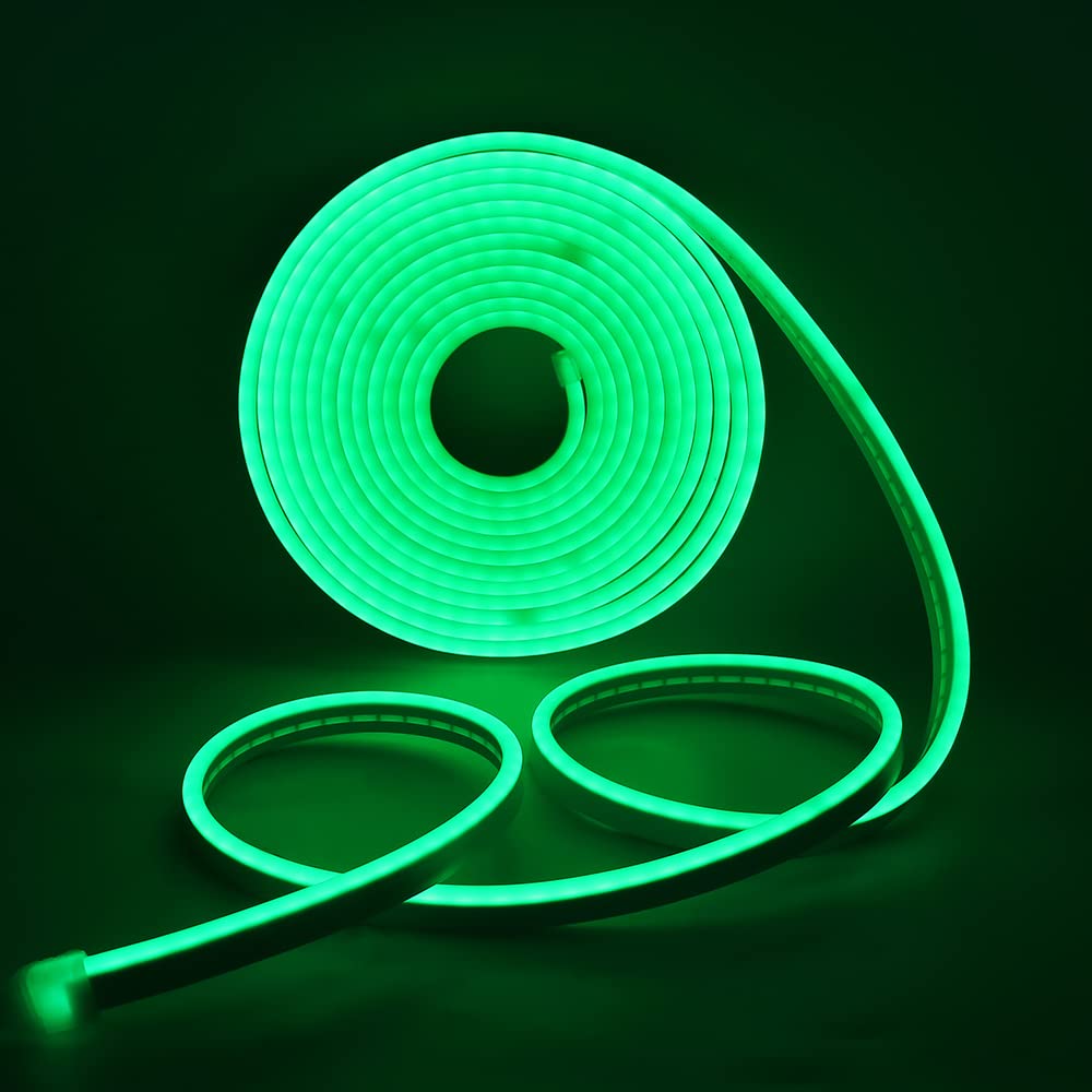 KISUFU Taśma świetlna LED, neonowa taśma świetlna 5 m, 120 diod LED / m, 5 V 2835, wodoodporna, silikonowa, elastyczna taśma LED, neonowe światło USB, do kuchni, sypialni, dekoracja na zewnątrz, 4 m, zielona