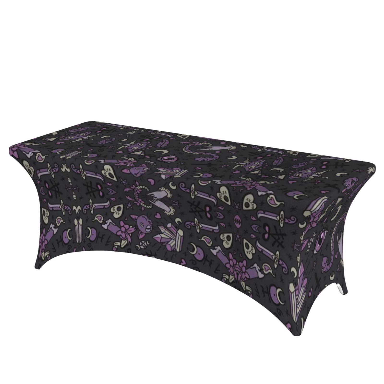 ERCgad Purple Black Goth Spooky Print Rectangular Tablecloth Dining Banquet Party Events Home Celebration Table Cover