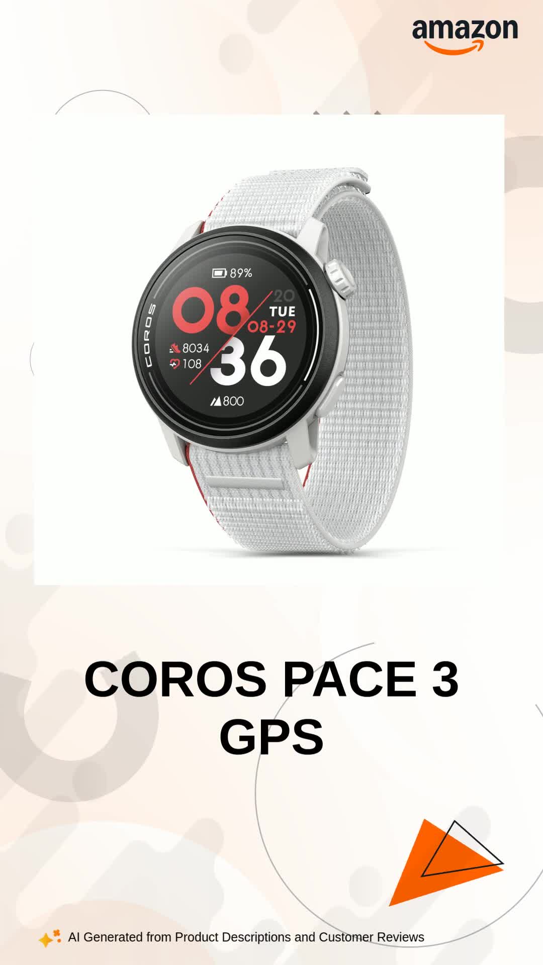 COROS PACE 3 Sport Watch GPS, Lightweight and Comfort, 15 Days