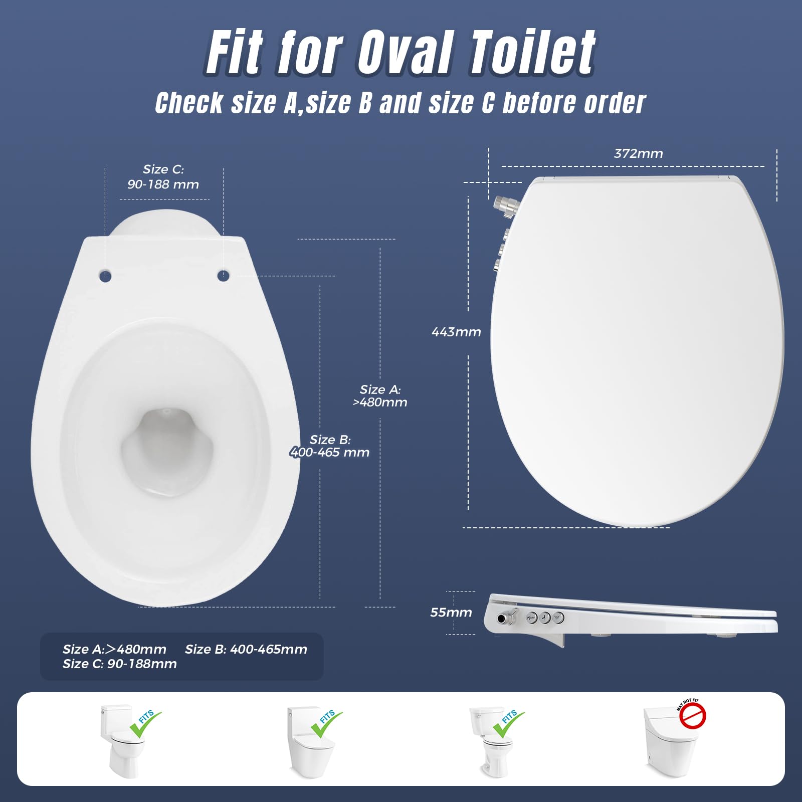 SAMODRA Sedile WC a forma di O bidet, WC con freno di caduta, lavaggio dei fianchi, lavaggio femminile e auto, pulizia (forma O - pulsante)