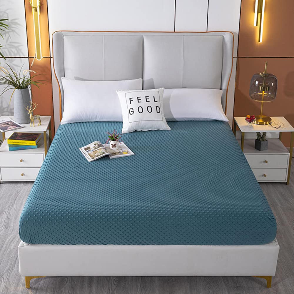 Velvet Fitted Sheet Queen Size, Luxury Super Soft Cozy Comfy Flannel Doudou Bed Sheets with 15'' Deep Pocket, 1 Pack (Blue, Full/Queen)