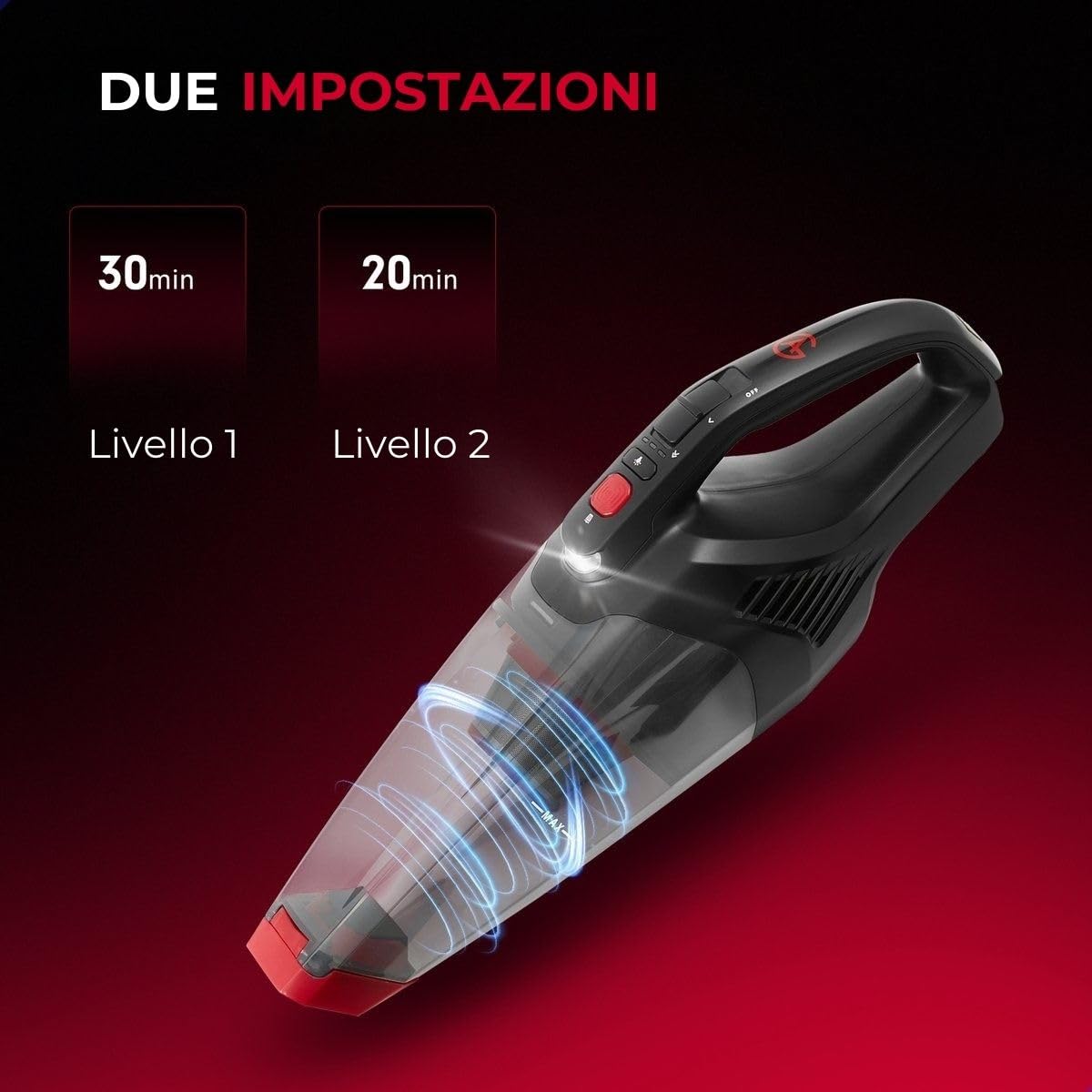 AG 310 Aspirapolvere Portatile Senza Fili | Nero/Rosso, 100W con LED | Compatto per Casa e Auto, Peli di Animali, Include Accessori e Filtro HEPA