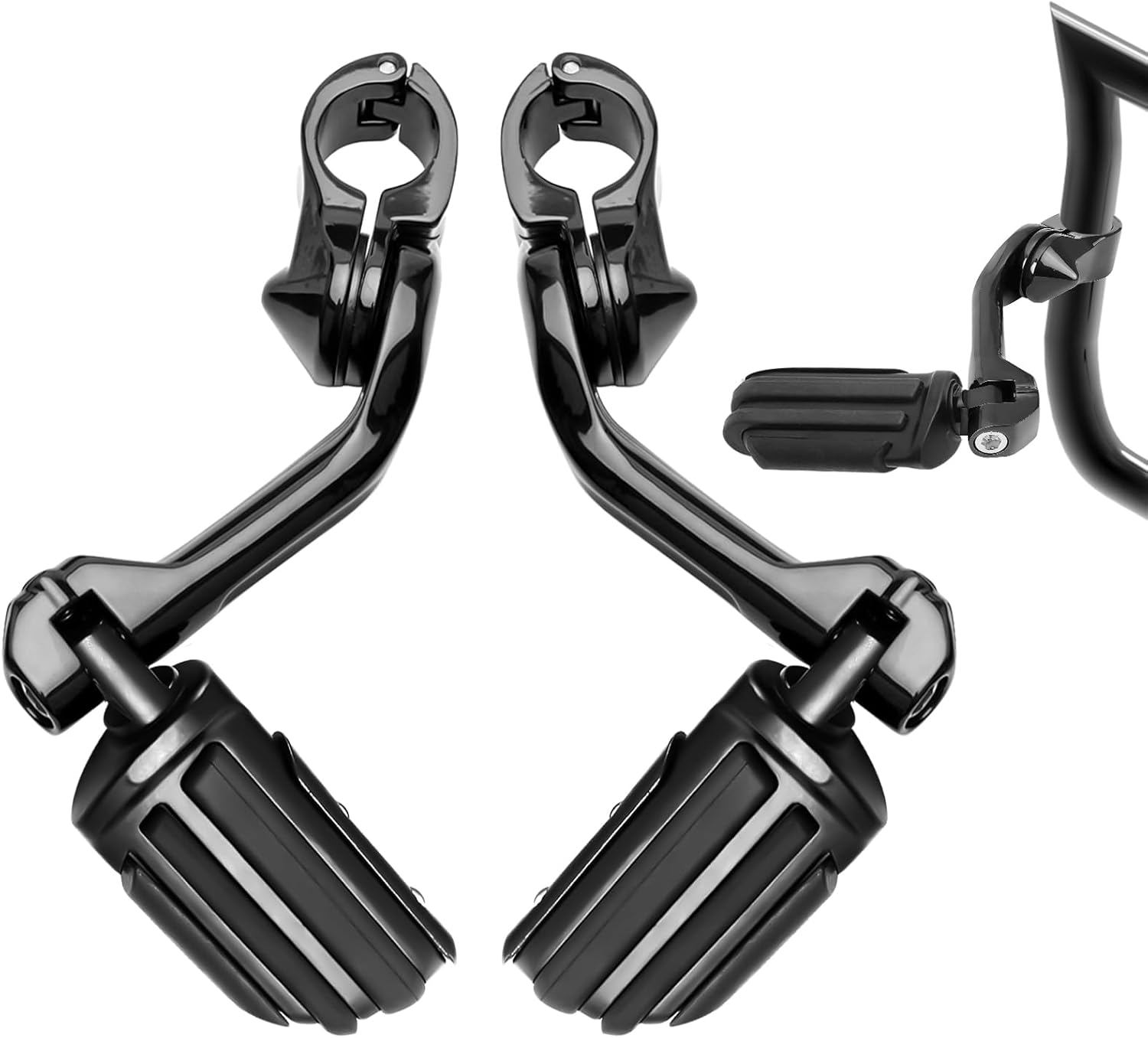 1.25" Highway Long Angled Pegs Adjustable for Harley Davidson Touring Road King Road or Street Glide Electra Glide Dyna Sportster Softail 1 1/4" Engine Guard Foot Pegs, Black