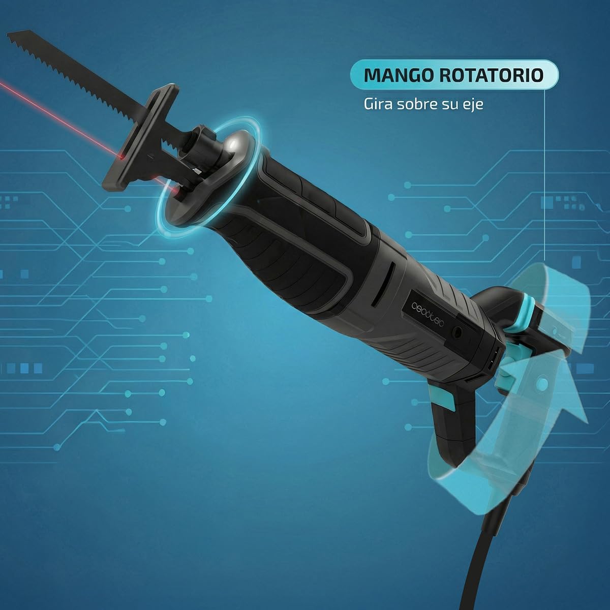 Cecotec Sega a Gattuccio Elettrica LongFlex 900 ShockAbsorber. 850W, Velocità Variabile, Anti-Vibrazione, Impugnatura Rotante, Guida Laser e LED, Cambio Lama Rapido per Taglio Preciso e Sicuro