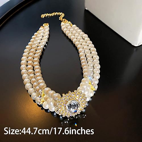 Miniatura 6 de Gargantilla bohemia con diamantes de imitación brillantes, delicadas perlas de diamantes de imitación gruesos y cortos de los años 20, gargantilla