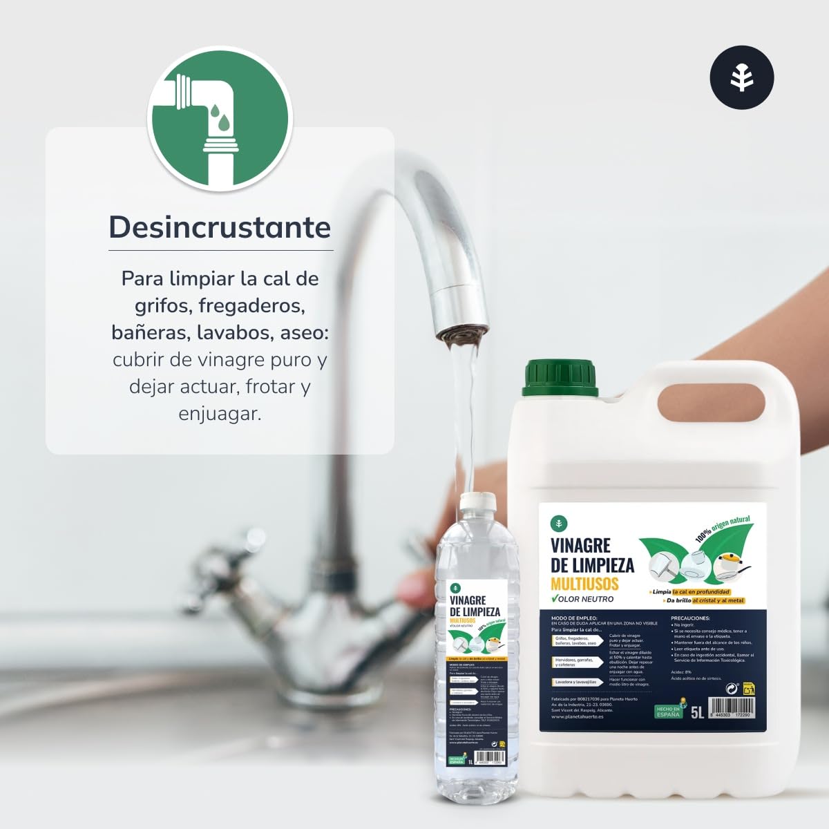 PLANETA HUERTO | Pack 12 Vinagre Blanco de Limpieza 1L – Vinagre Desincrustante Natural Multiusos para Cocina, Baño, Cristales y Metales, Limpieza Ecológica y Efectiva Sin Químicos