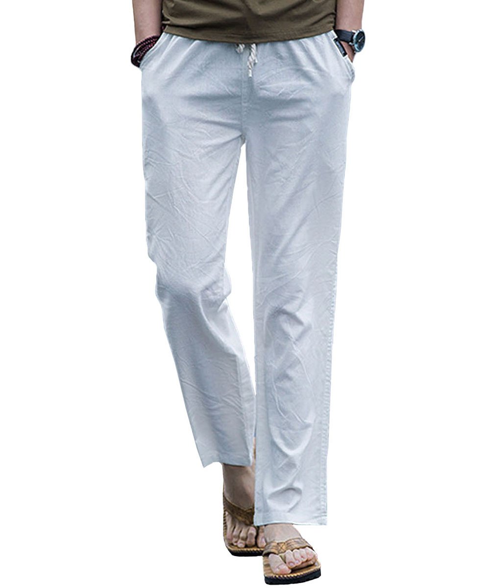 Gopune Men's Casual Pants Linen Trousers Lightweight Elasticated Waist with Pockets