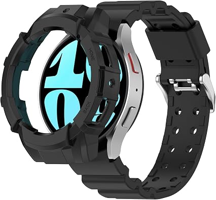 Senter Compatible with Galaxy Watch 7 Band 44mm Case Rugged Men Sport Band Protective Bumper Case for Galaxy Watch 7 40mm