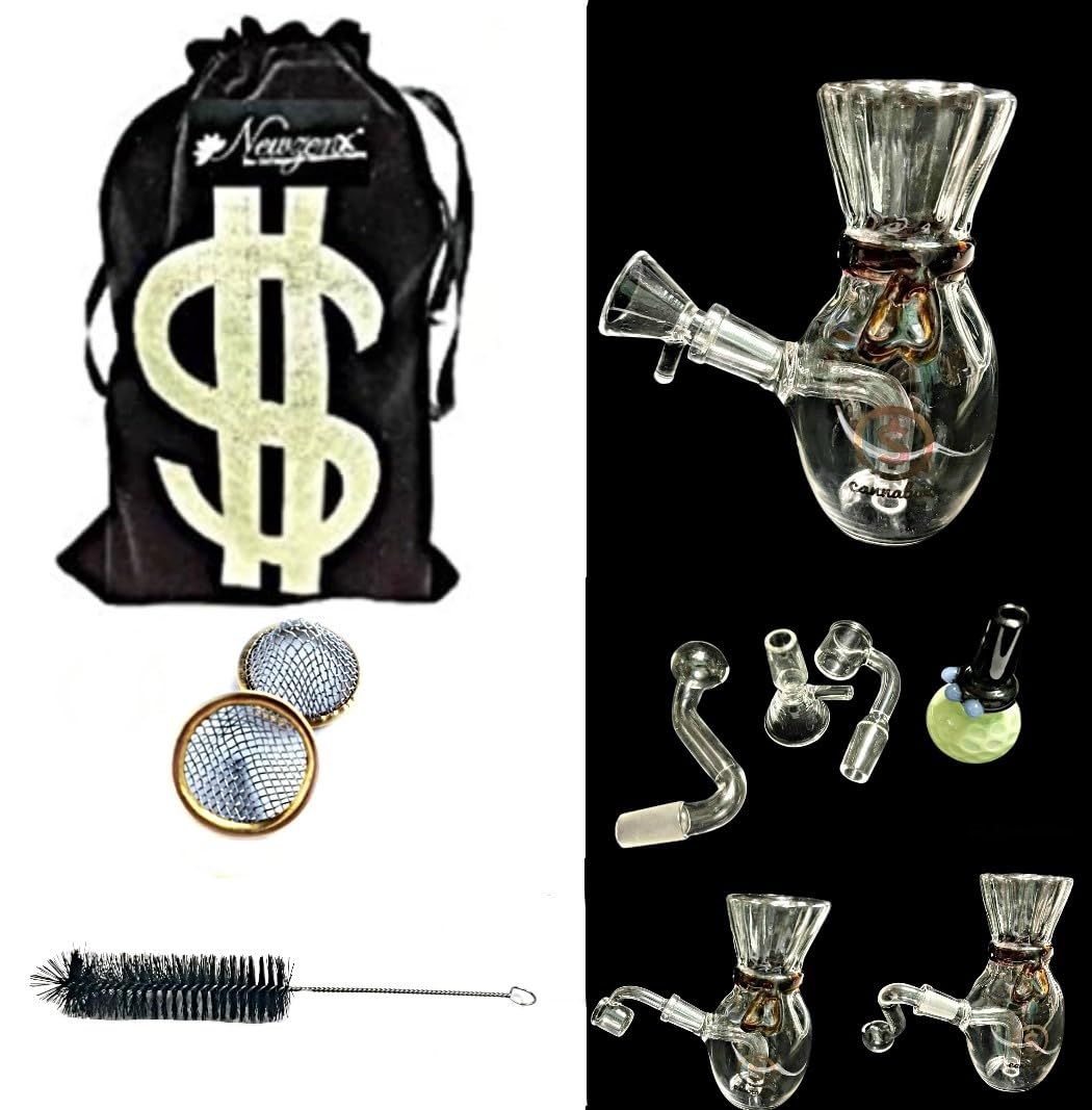 Glass Bong Martian Bubbler/Smoking Pipe for Weed and Tobacco 3 Inch Including Accessories & Velvet Pouch