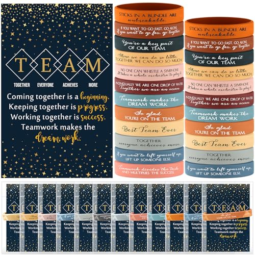 XunYee 48 Sets Team Appreciation Gifts for Employees Motivational Quote Silicone Bracelets Inspirational Card Week 2025 for Staff Coworker Volunteer Gifts Bulk(Active Color)