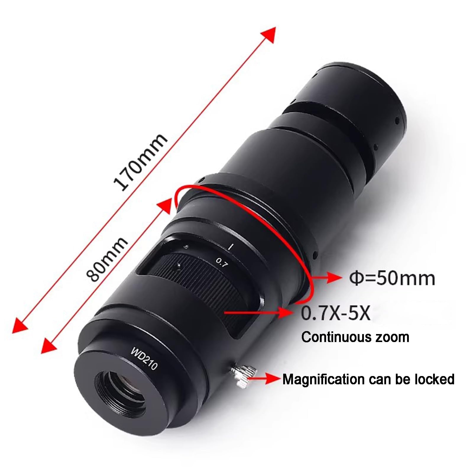 Lente de zoom para cámara de microscopio, ocular monocular ajustable de 0.7-5X, accesorio de laboratorio industrial