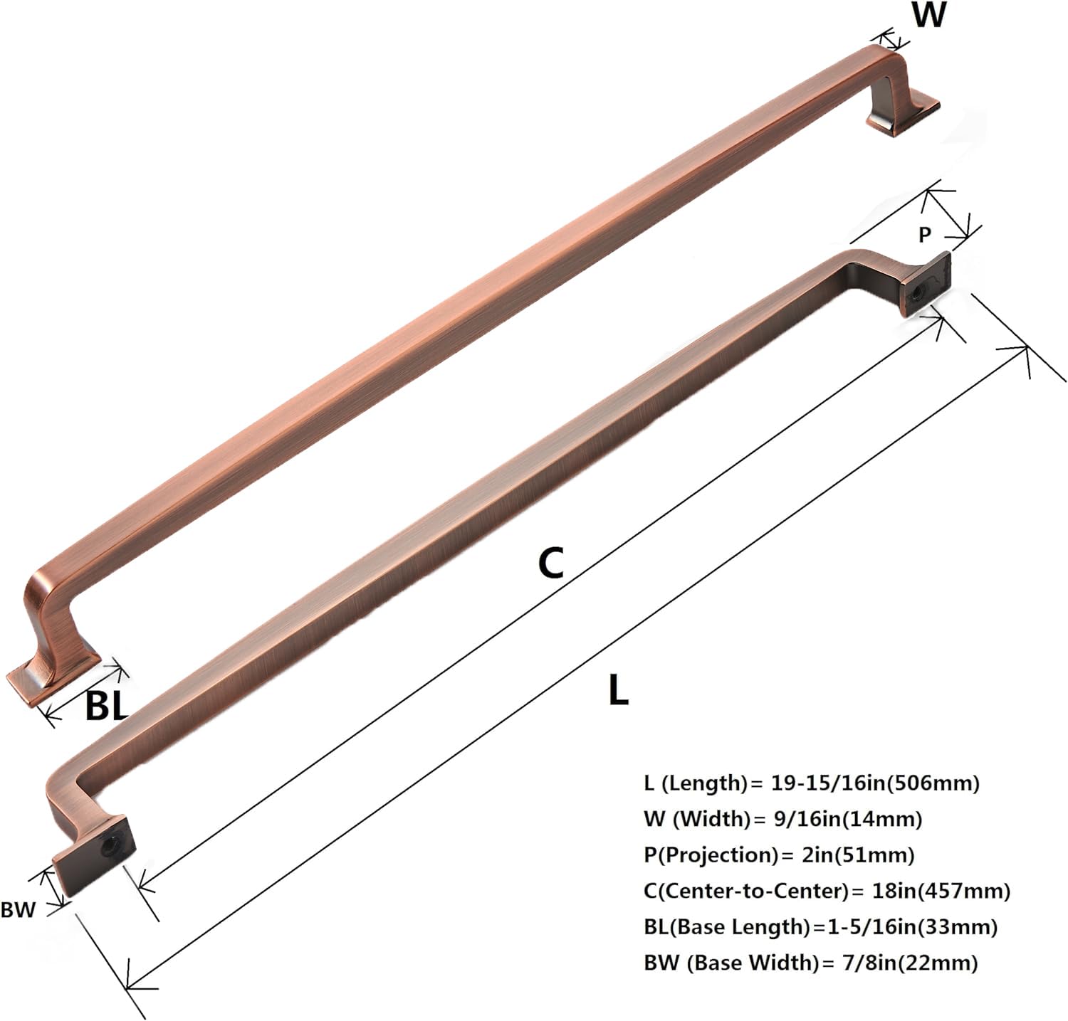 KHTUMEWARE-80266 Brushed Antique Copper Appliance Pulls CTC 18 in (457 mm) in Brushed Antique Copper — KHTUMEWARE