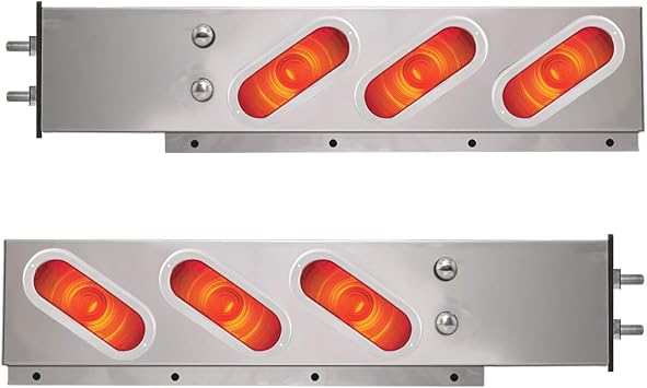 GG Grand General 87173 Stainless Steel Spring-Loaded Mud Flap Hanger with Slanted Style Oval Red/Red Incandescent Light and Cr. Rim without Visor, 3.75 inches Bolt Spacing, Pair