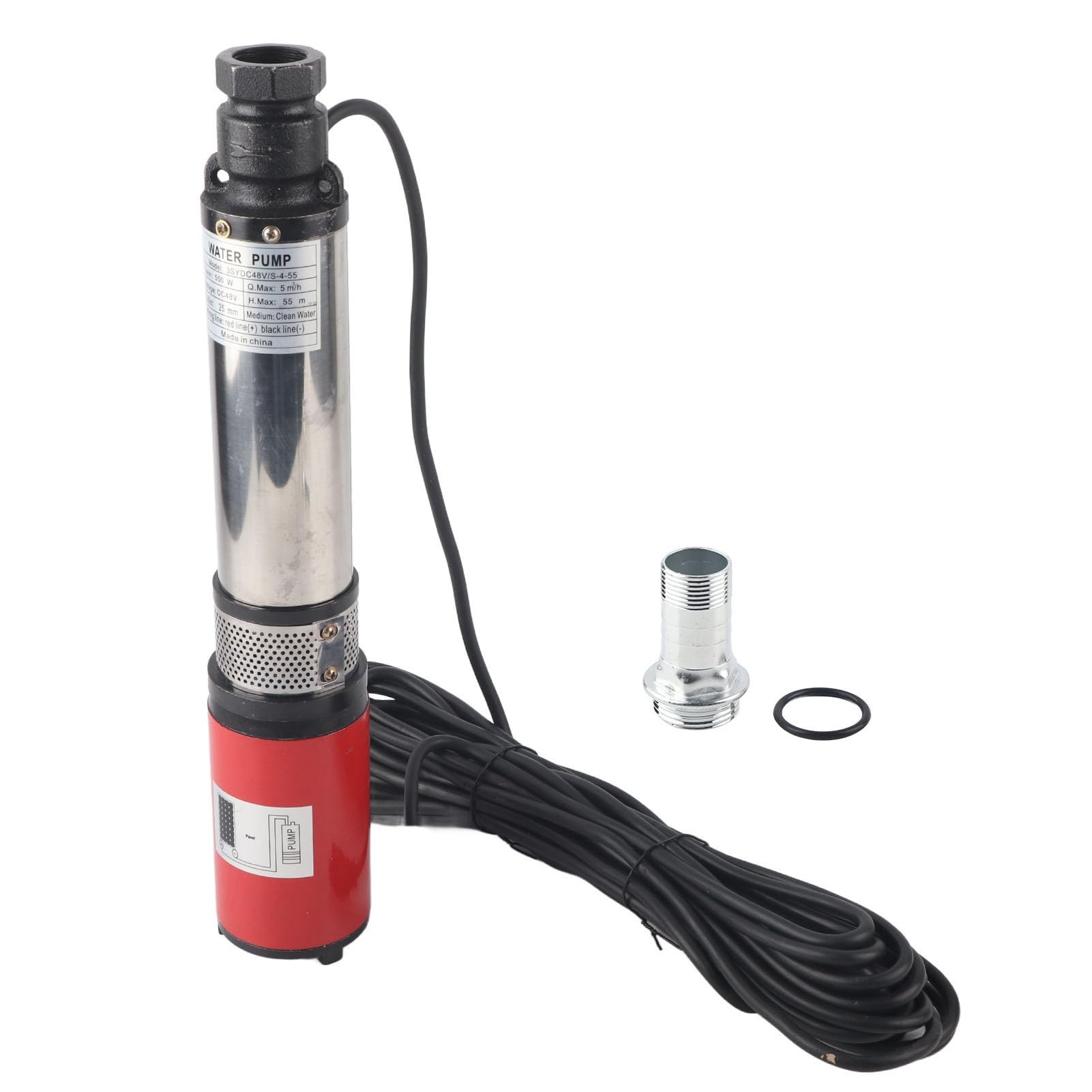 Bomba de agua solar de 48 V con motor de latón, altura de extracción de 55 m, caudal de 5 M3/hora para sistemas de riego y pozos profundos