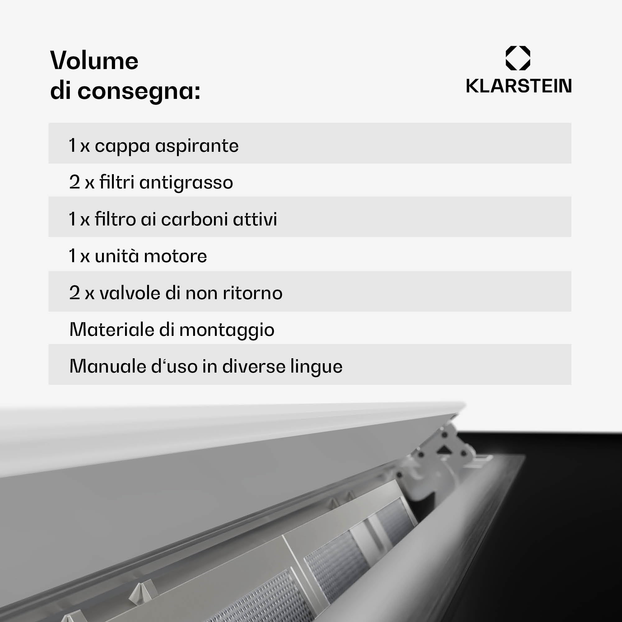 Cuffia da cucina Klarstein 90cm, cuffia di aspirazione downdraft, flusso d'aria 708m³/h, 3 velocità, comandi a sfioramento, modalità booster, cuffia di aspirazione retrattile 90cm