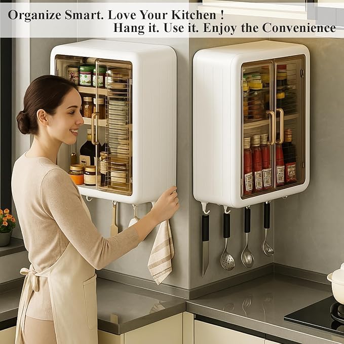 Image of ๐ ๐๐ก๐๐ฅ๐ฏ๐๐ฌ Multipurpose Bathroom Organiser Without Drill Plastic Wall Mounted Storage Cabinet for Kitchen and Bathroom with Shelves & Door| Organiser for, Essentials, Makeup, Skincare (White)