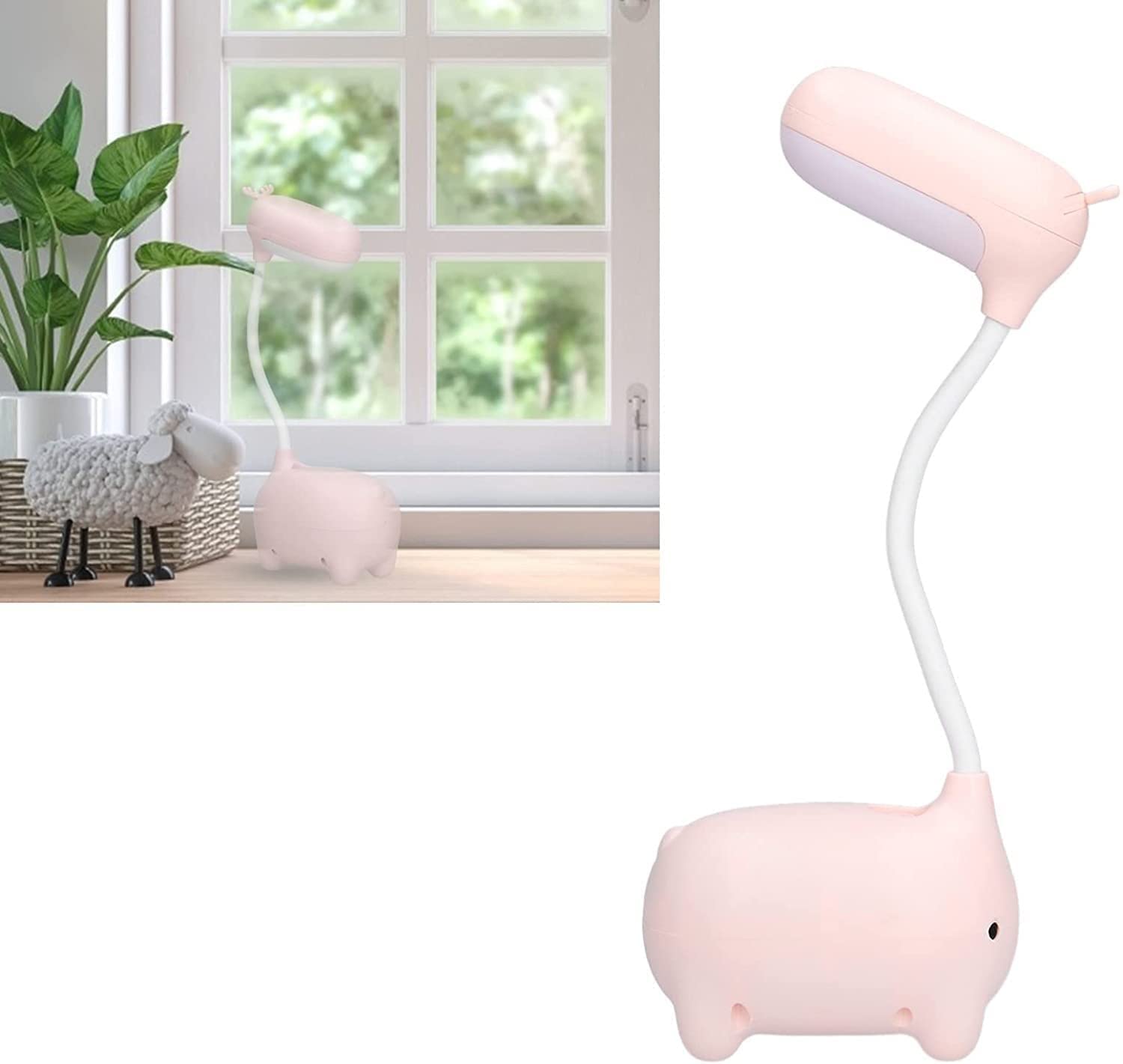 Lampara Escritorio para Oficina Encantadora Lámpara De Escritorio Alce, Luz Lectura con Carga USB para Oficina, Hogar, Dormitorio, Aprendizaje Moderno Flexo Escritorio(Pink)