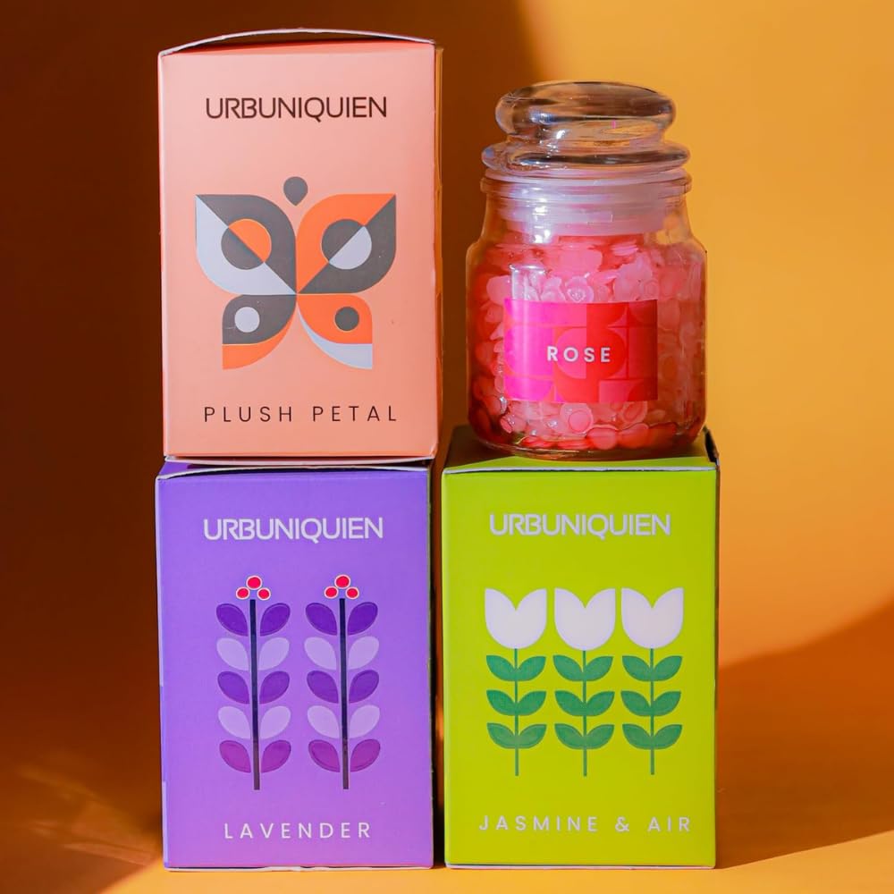 Set of 4 Scented Soy Wax Candle Jars – Long-Burning Aromatherapy Candles for Home Decor, Spa & Gift (Jasmine & Air, Rose, Lavender, Plush Petal)