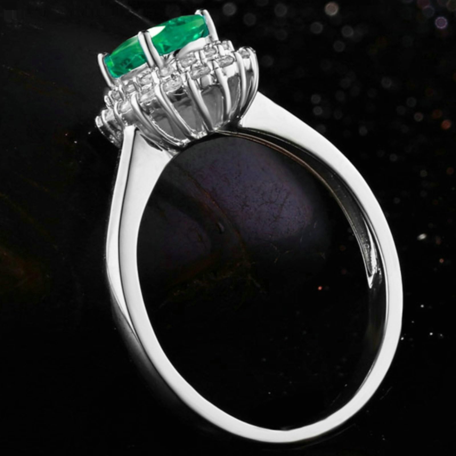 Anillo de compromiso de platino para mujer, anillos de boda de aniversario para ella con esmeralda ovalada de 1 ct y moissanita de 0,25 quilates, tamaño H 1/2-V 1/2