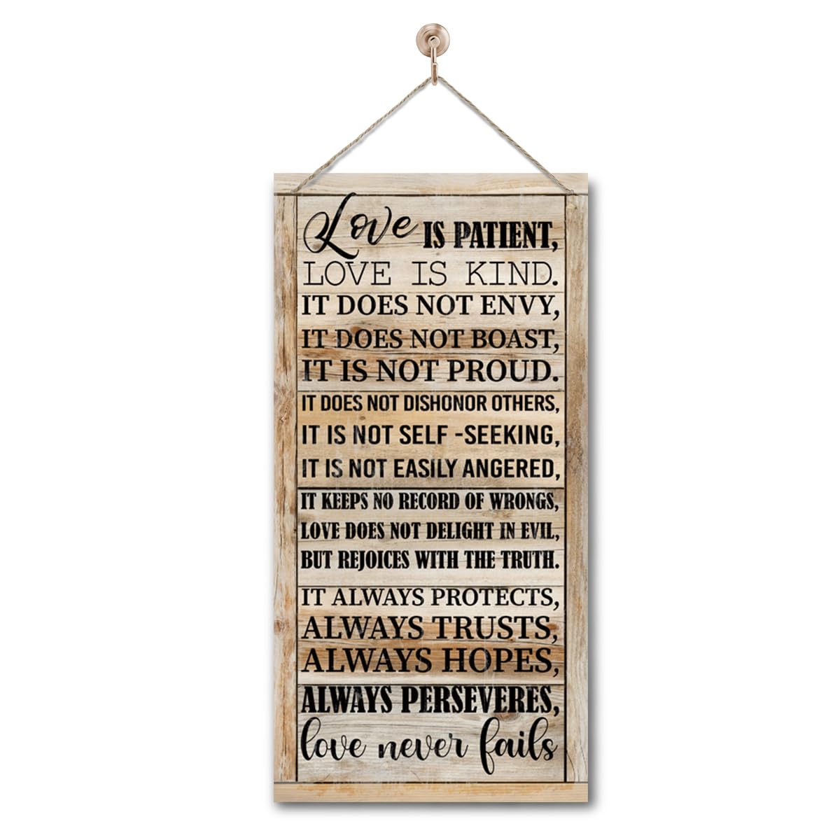 1 Corinthians 13:4-8 Inspirational Hanging Wood Decor Sign, Printed Wood Sign, Love is Patient, Love is Kind Quote, Hanging Bible Verses Woods Wall Signs, Rustic Home Decor Signs, Christian Gift E1