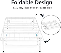 Vista 6 de Yaxa Basics Base de cama de plataforma matrimonial, metal plegable, instalación sin herramientas, 14 pulgadas de alto, color blanco