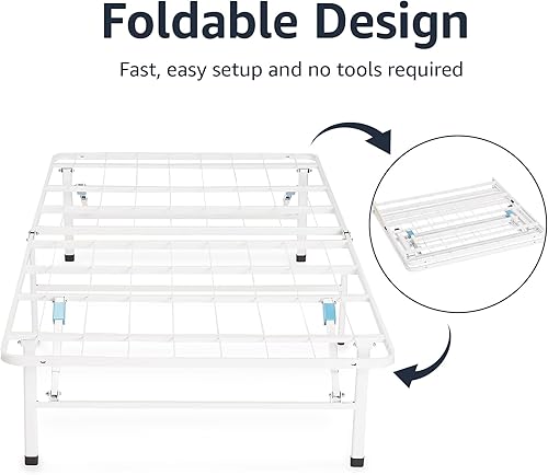 Miniatura 6 de Amazon Basics Base de cama de plataforma matrimonial, metal plegable, instalación sin herramientas, 14 pulgadas de alto, color blanco