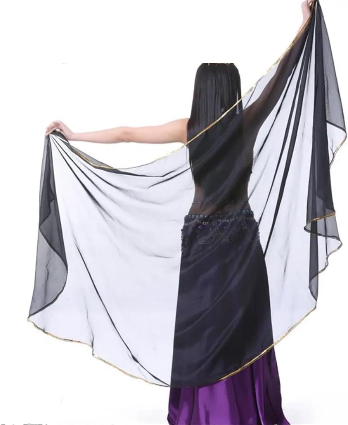 SSDDLZEQ Stage performance version Half-circle Belly Dance Scarf-style Chiffon Veil, Costume Accessories(2)