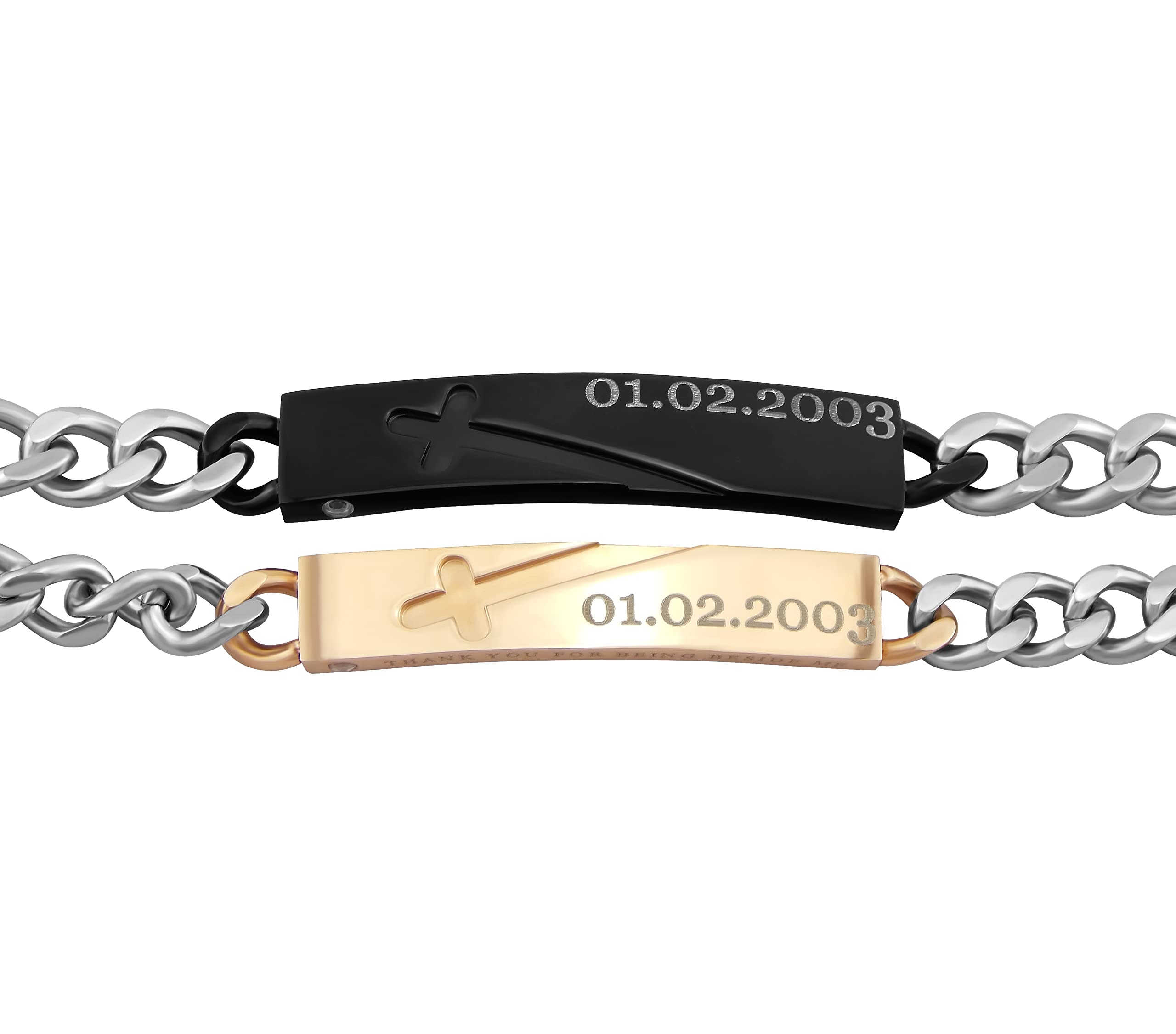 Pärchen Armband mit Gravur 2 Stück silber gold 22 cm | Armband personalisiert Edelstahl für Partner Familie Beste Freundin BFF | Partnerarmbänder 2er Set Armbänder für Paare