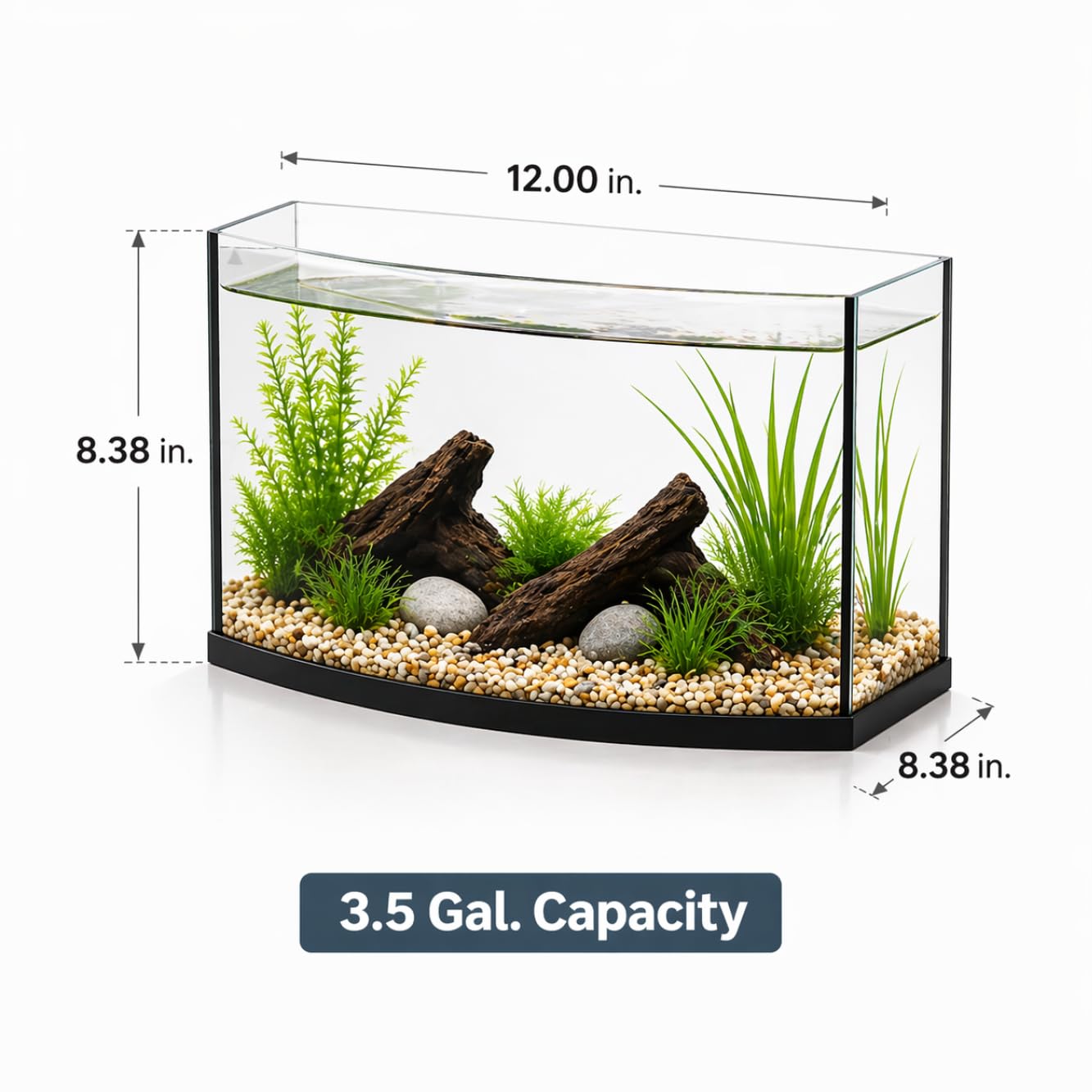 Aquatop EuroStyle ES-12 Aquarium Bowfront de 10 litres – Nano aquarium en verre semi-circulaire, sans danger pour l'eau douce et l'eau salée, aquariums de bureau, aquarium panoramique