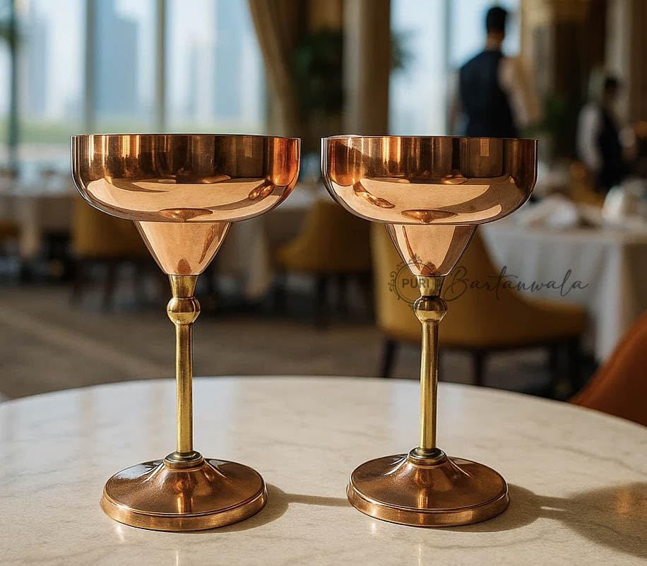 PURI BARTANWALA - Pure Copper/Brass Margarita Glass - 250 ml (12 x 18 cm, 170 g) Set of 2 2