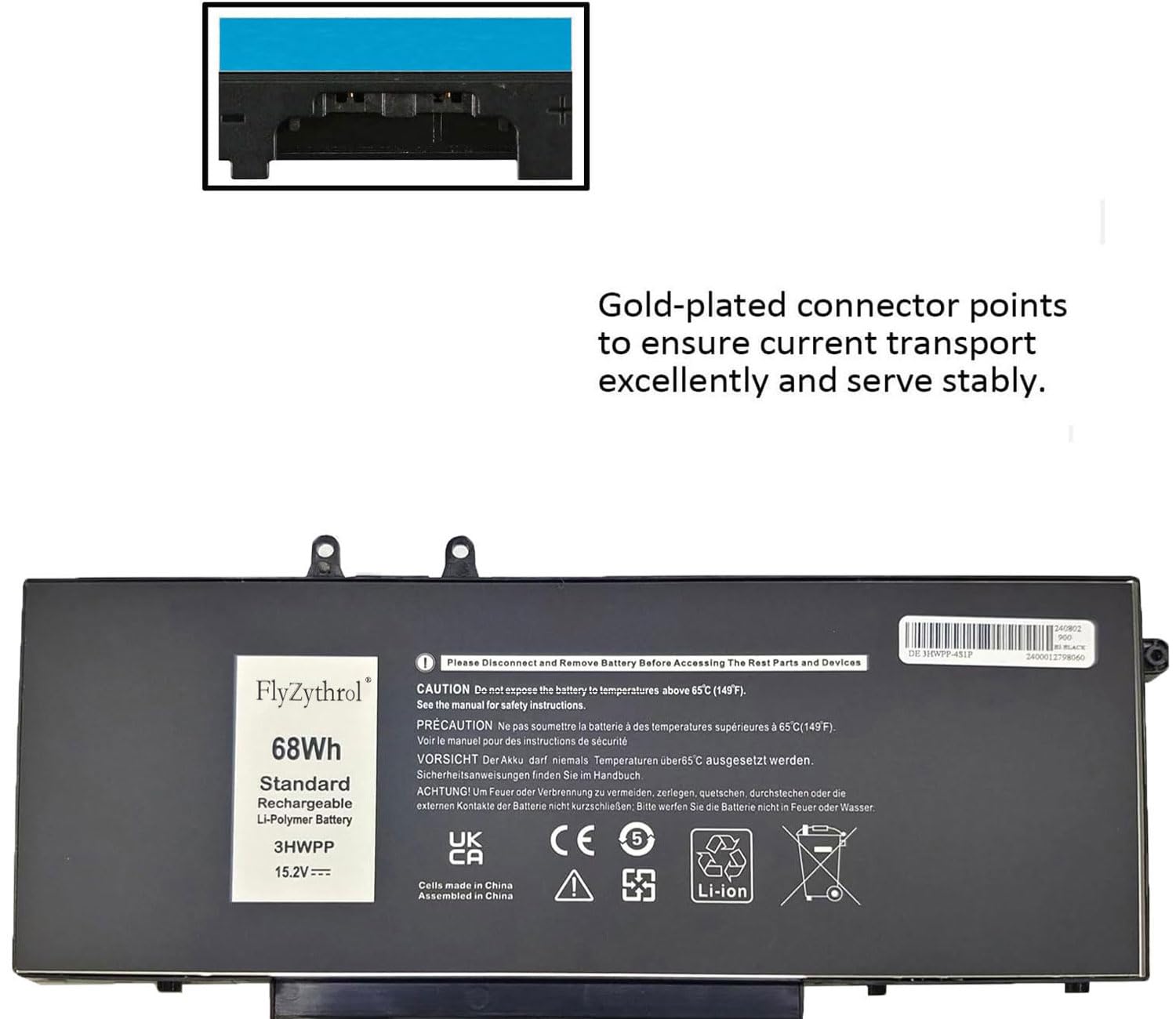 68Wh 3HWPP Batteria portatile compatibile con Dell Latitude 5401 5501 5411 E5511 5410 E5410 5510 5511 Precision 3541 3551 3550 Inspiron 17 7500 7506 7706 2-in-1 10X1J 1VY7F 3YNXM 451-BCMN