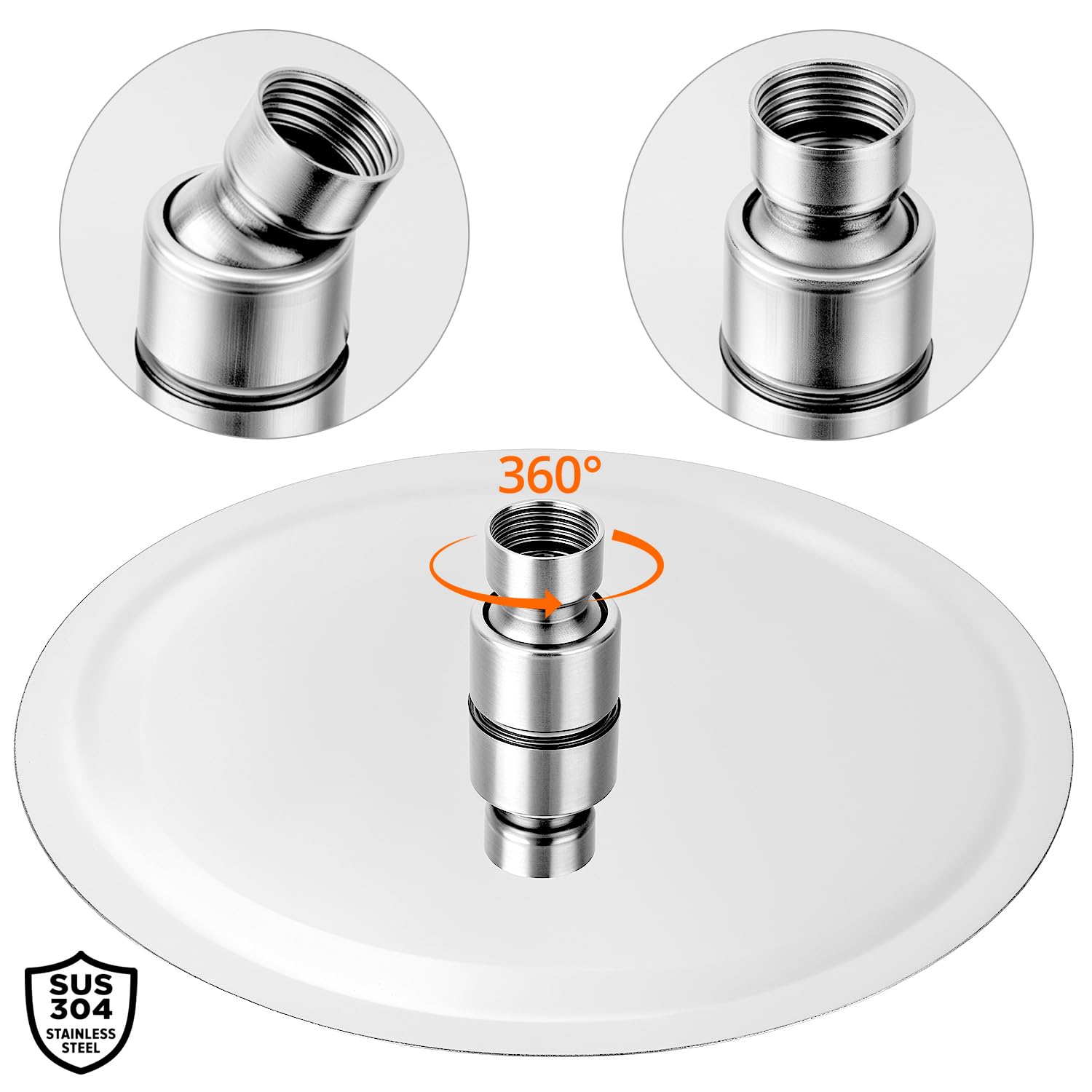 QWORK® Soffione per doccia Ø 20 cm, soffione doccia regolabile 360°, doccia soffione rotondo