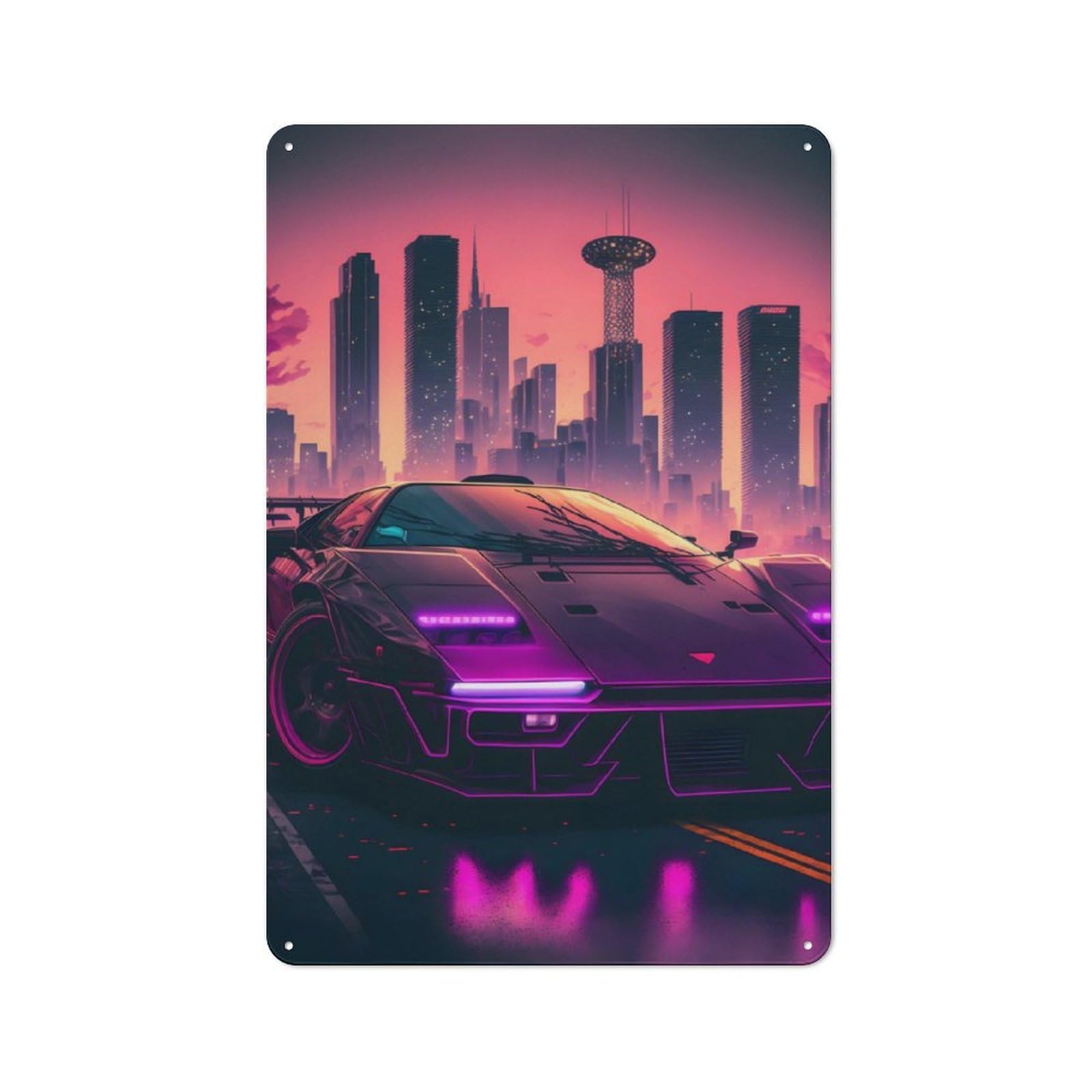 Junmoney Synthwave Sports Car Retro Metal Wall Sign 30X20cm With For Living Room Wall, Housewarming Wall Decor For People Furnishing Living Room