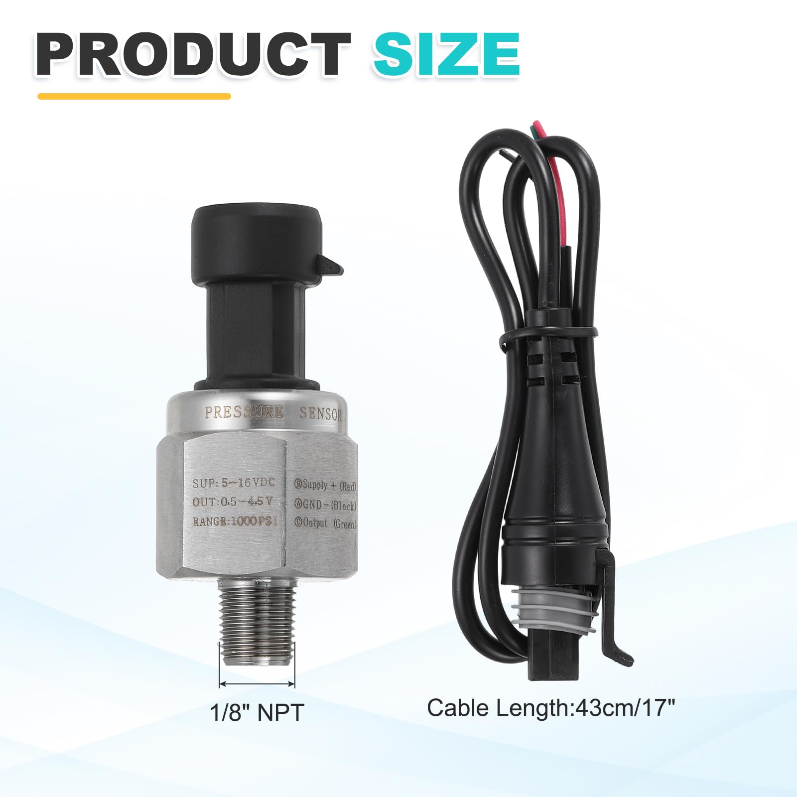 QUARKZMAN Sensore Di Pressione Trasmettitore Con Connettore, Filetto 1/8" NPT 1000 PSI Trasmettitore Di Pressione In Acciaio Inox Per Olio Carburante Acquia Aria