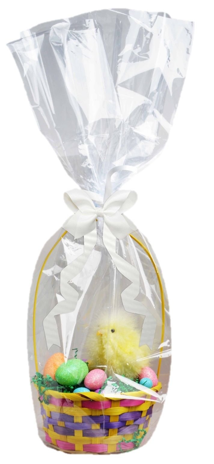 Cellophane Wrap with Ribbon Clear Basket Wrap with White Ribbon