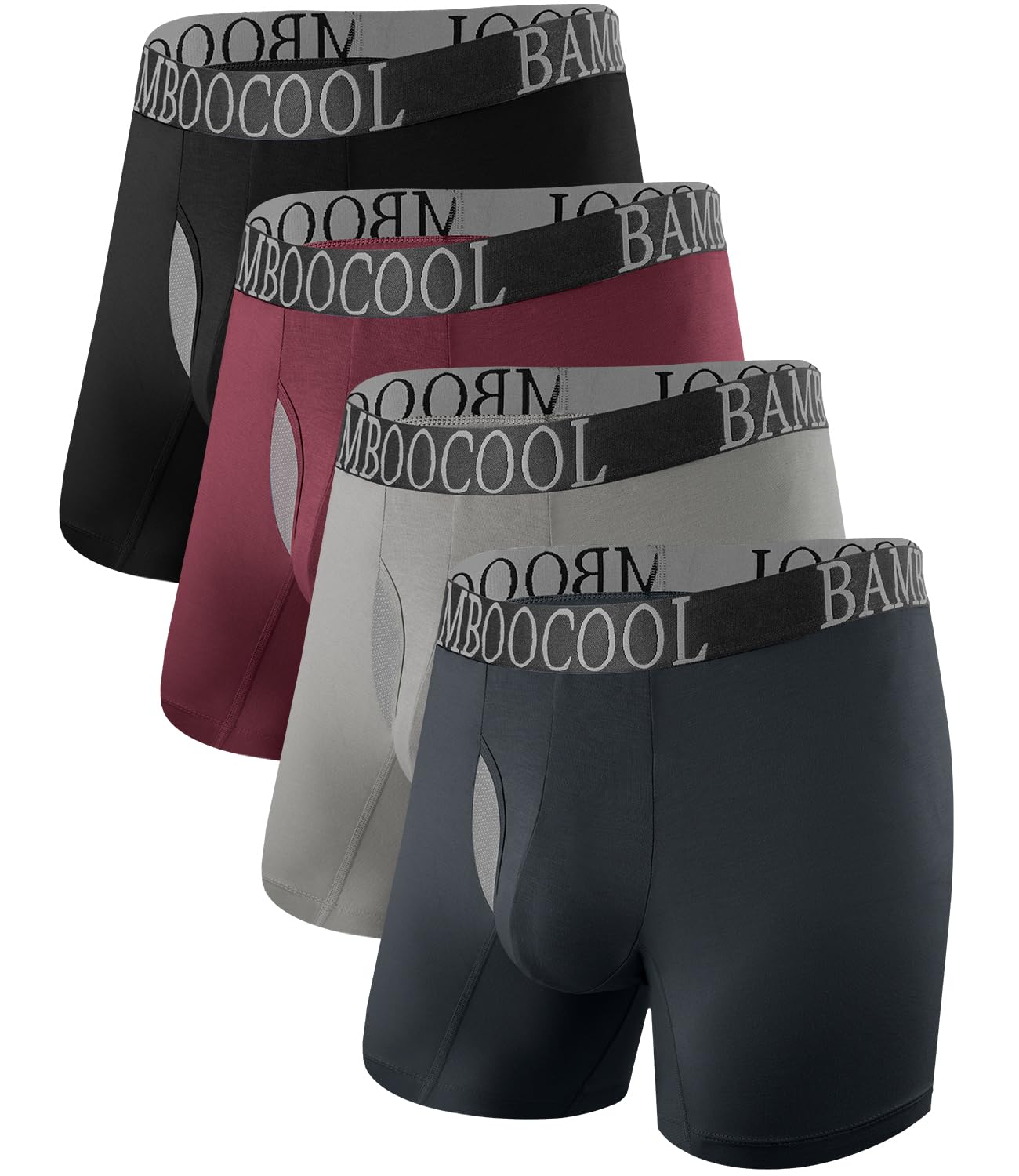 BAMBOO COOL Men's Breathable Underwear Moisture-Wicking Mesh Bamboo Boxer Briefs 4 Pack