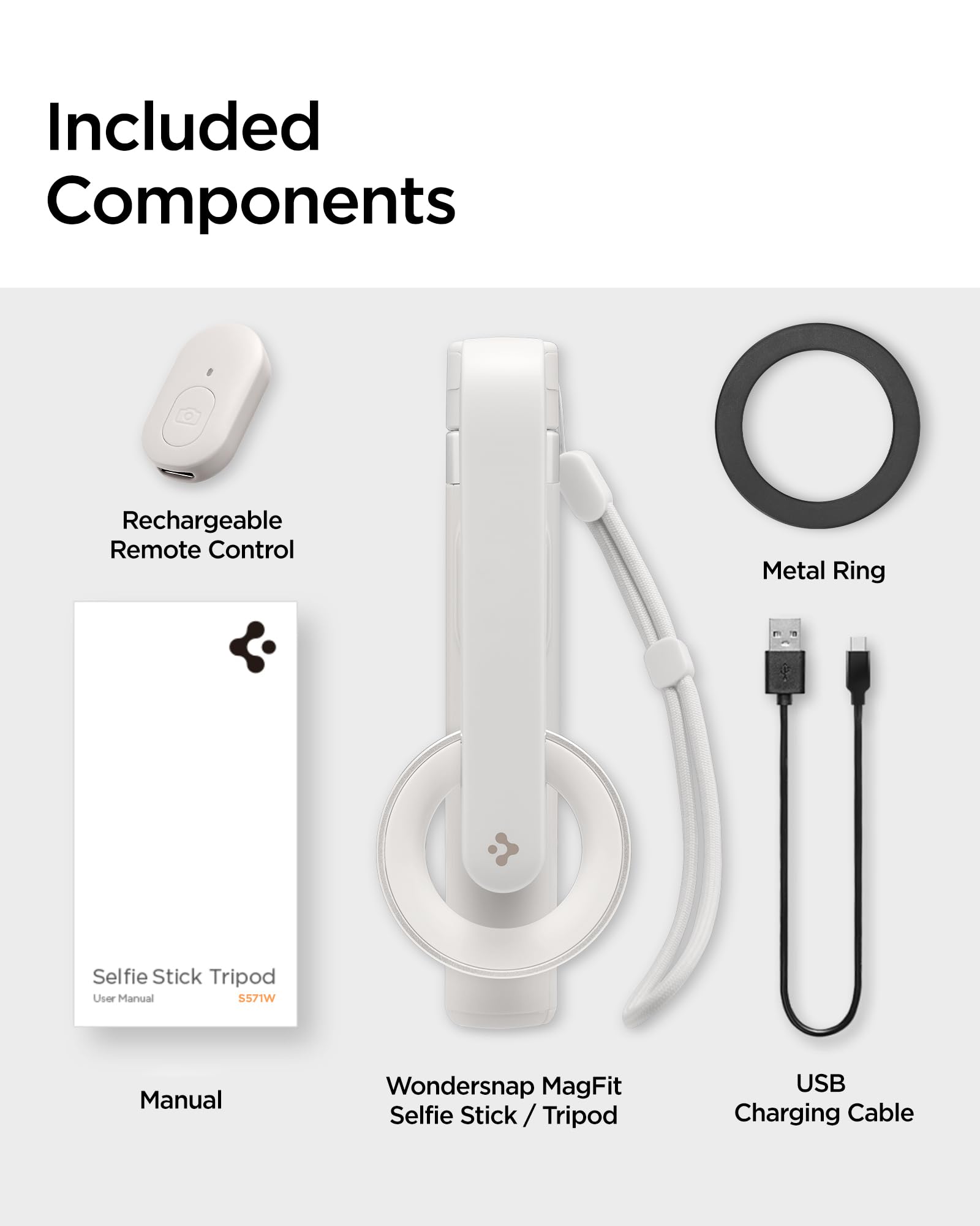 Spigen Bastone Selfie Compatibile con MagSafe Wondersnap MagFit S571W, Selfie Stick Bluetooth con Telecomando, Treppiede Magnetico Portatile per iPhone, Galaxy, Pixel, Xiaomi, GoPro etc - Dune Beige