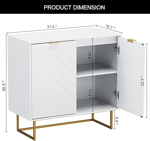 Miniatura 2 de Scurrty Aparador de 31.5 pulgadas con almacenamiento, gabinete moderno de acento negro, armario de almacenamiento con puertas y estante ajustable