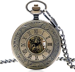 Relógio de bolso vintage para homens e mulheres, relógio de bolso vintage masculino para homens mulheres, retro bronze steampunk mecânico vintage relógio de bolso exclusivo oco número romano esqueleto