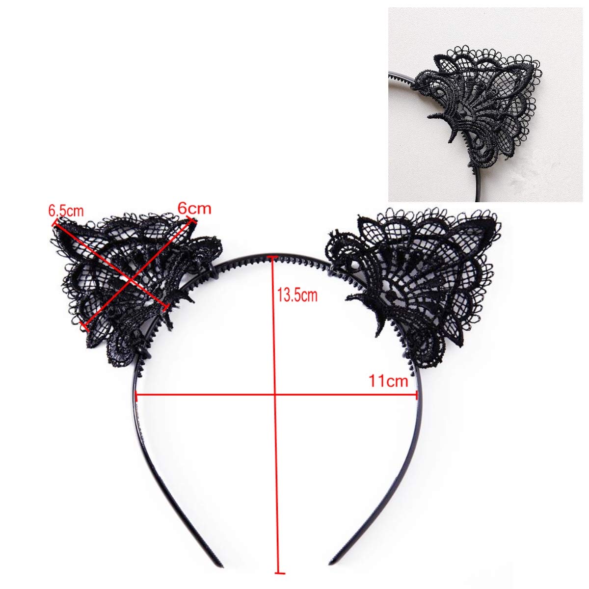 Image secondaire de JZK 6 x Noir Oreilles de Chat Serre Tete Chat Bandeau de Fête pour Noël Halloween Accessoires de Costume et Décoration Quotidien