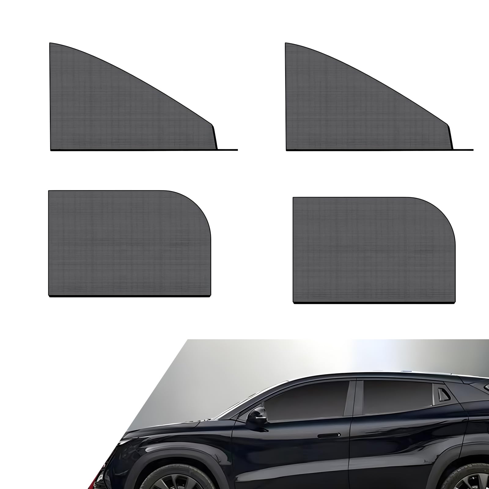 4 PCS Car Side Window Sunshade Net Combination Kit, Double-Layer Design Sunshade High-Density Elastic Mesh for Front Rear Window Glass, Modification Accessory, Suitable for Most SUVs (Black)