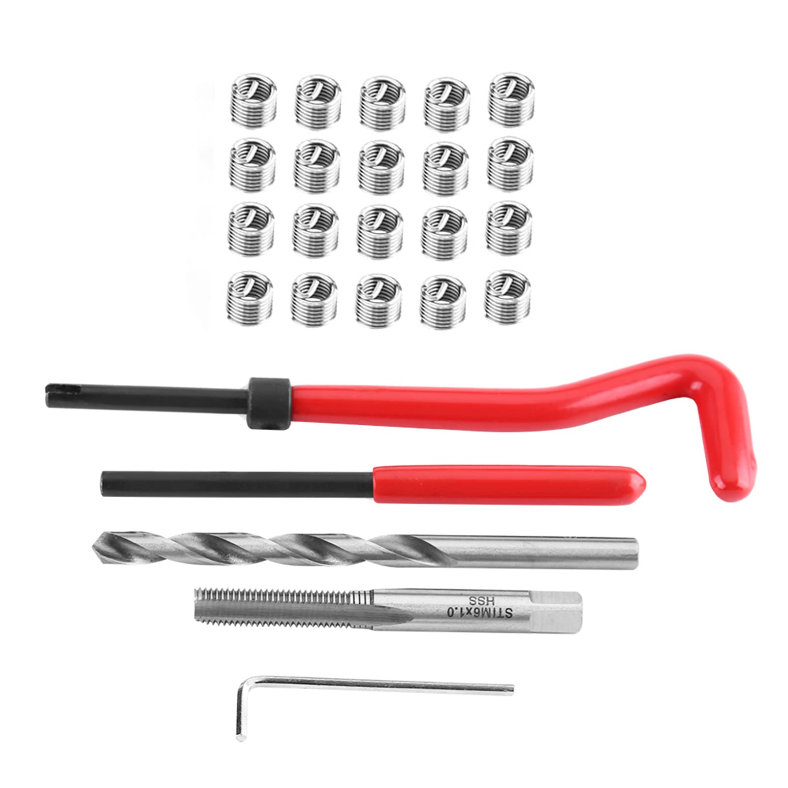 Respicefinem M6 Thread Repair Insert 20×11×5 25Pcs Thread Repair Insert Kit Compatible Hand Tool Set for Auto Repairing M6.0.0Mm