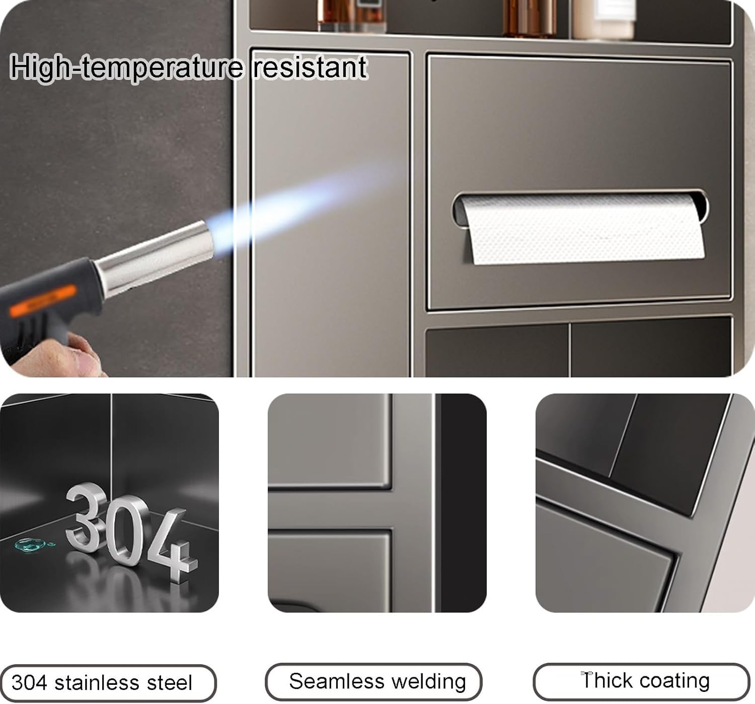 Portarotolo per carta igienica incorporato, cestino per la spazzatura, senza piastrelle, 400 x 670 mm, in acciaio inox 304 per una comoda conservazione