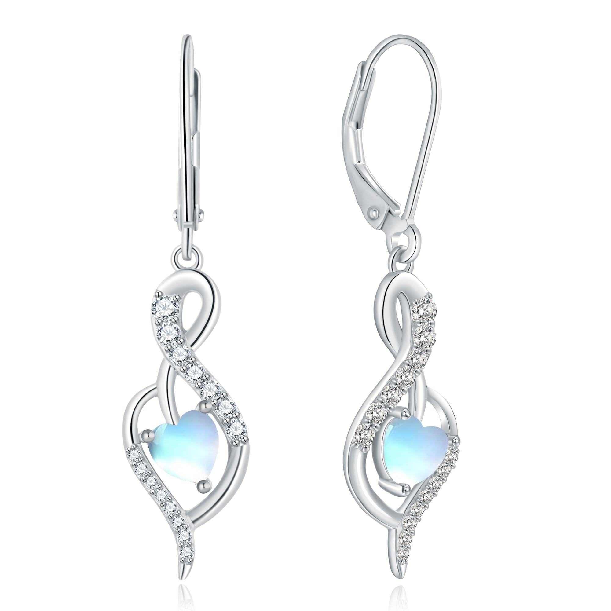 Infinity Heart Dangle Drop Earrings for Women 925 Sterling Silver Birthstone Leverback Earrings Birthday Anniversary Valentines Day Jewelry