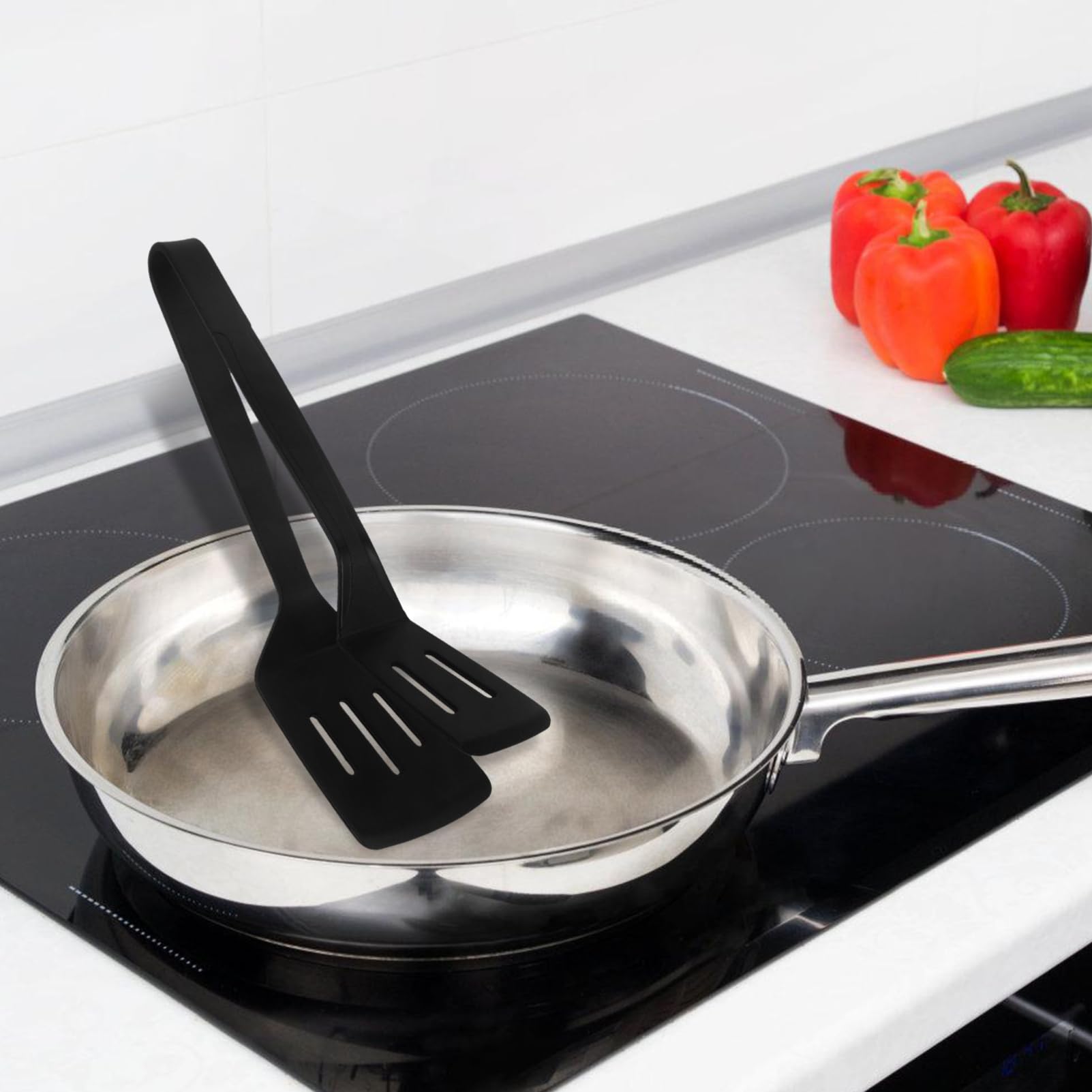Mikikit 5 Stück Bratspatel-Clip Grill Dreher Essensclips Zange Küche Burger-Smasher spachtel Kochzangenklemme Pfannenwender für Lebensmittel Küchenutensilien aus Silikon Kieselgel Schwarz