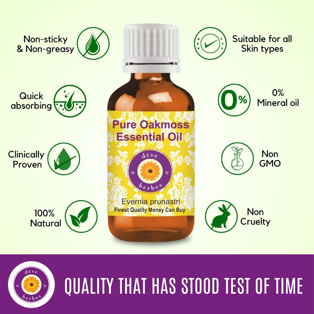 dève herbes Oakmoss Essential Oil (Evernia prunastri) Pure | Non-Sticky | Non-Greasy | Lightweight | Men & Women | All Skin Types | Steam Distilled 15ml (0.5 oz)