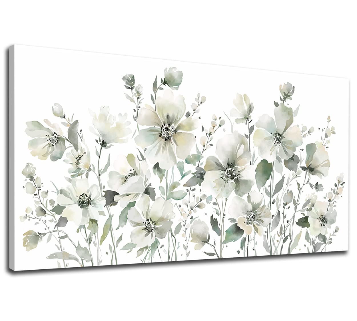 Elegant Flowers Wall Art Abstract Floral Pictures Wall Decor Modern Green Botanical Canvas Painting Flower Blossom Canvas Print Artwork for Living Room Bedroom Office Home Wall Decoration 20" x 40"